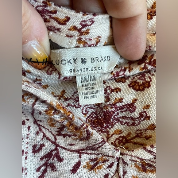 Lucky Brand Boho Floral Flowy Blouse Medium Bohemian Hippie Southwestern Tassels - Picture 5 of 10
